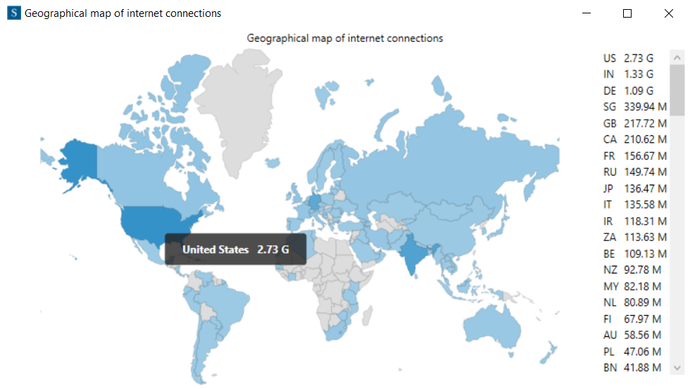 Geographical map of the internet connections