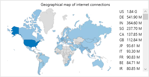 Geographical map of the internet connections